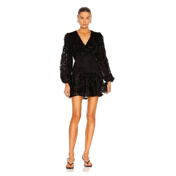 Rococo Sand Black Sade Mini Dress Size Large Velvet Burnout Smocked Bodice NWT - Picture 1 of 16